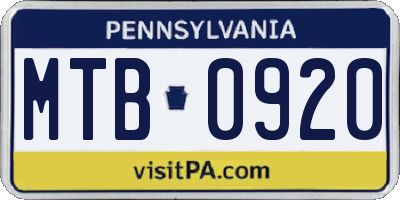 PA license plate MTB0920