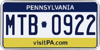 PA license plate MTB0922