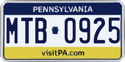 PA license plate MTB0925