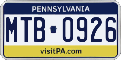 PA license plate MTB0926