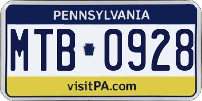 PA license plate MTB0928