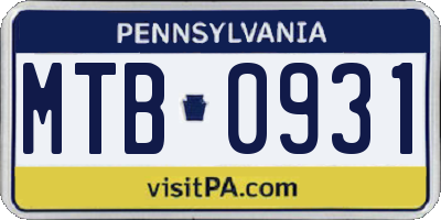 PA license plate MTB0931