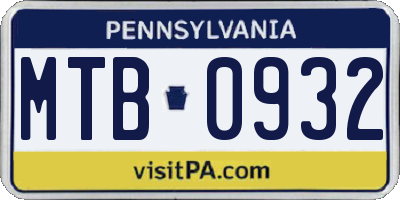 PA license plate MTB0932