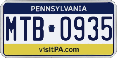 PA license plate MTB0935