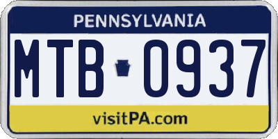 PA license plate MTB0937