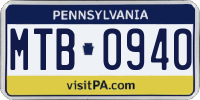 PA license plate MTB0940