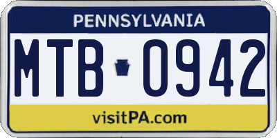 PA license plate MTB0942