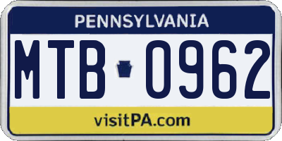 PA license plate MTB0962