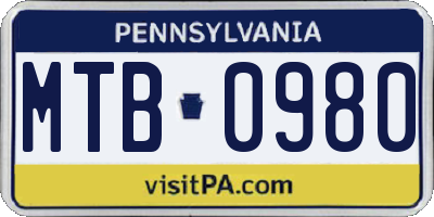 PA license plate MTB0980