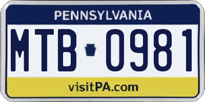 PA license plate MTB0981