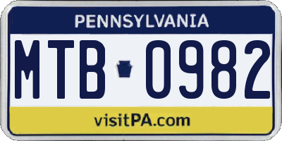 PA license plate MTB0982
