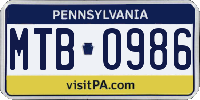 PA license plate MTB0986