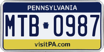 PA license plate MTB0987