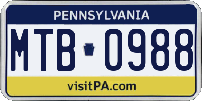 PA license plate MTB0988