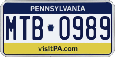 PA license plate MTB0989
