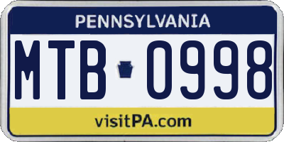 PA license plate MTB0998