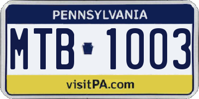 PA license plate MTB1003