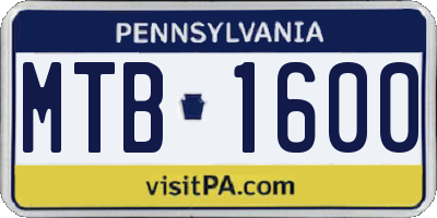 PA license plate MTB1600