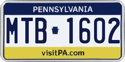 PA license plate MTB1602