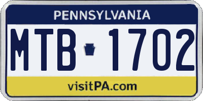 PA license plate MTB1702