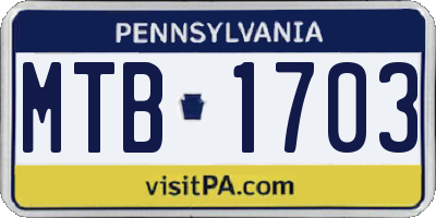 PA license plate MTB1703