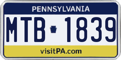 PA license plate MTB1839