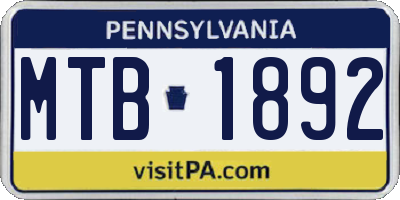 PA license plate MTB1892