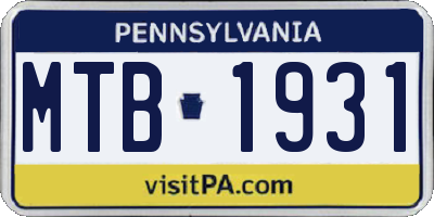PA license plate MTB1931