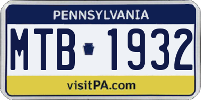 PA license plate MTB1932
