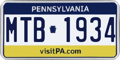 PA license plate MTB1934