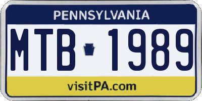 PA license plate MTB1989