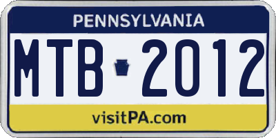 PA license plate MTB2012