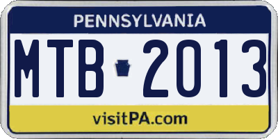 PA license plate MTB2013
