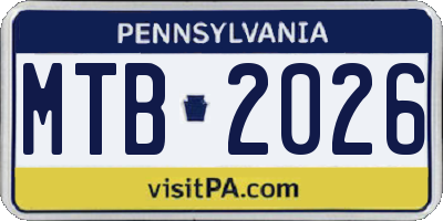 PA license plate MTB2026