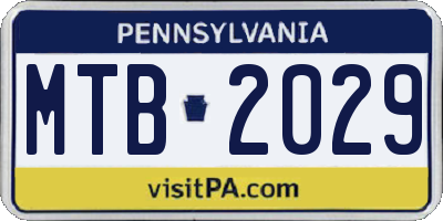 PA license plate MTB2029