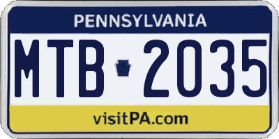 PA license plate MTB2035