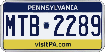 PA license plate MTB2289