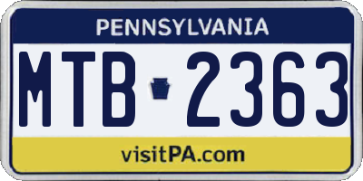 PA license plate MTB2363