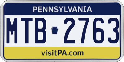 PA license plate MTB2763