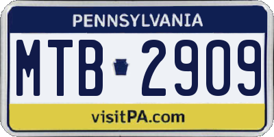 PA license plate MTB2909