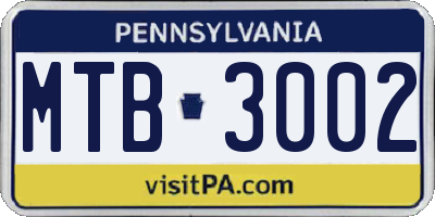 PA license plate MTB3002
