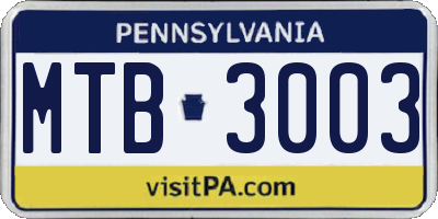 PA license plate MTB3003