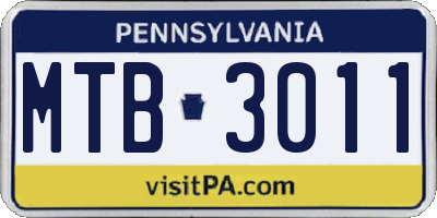PA license plate MTB3011