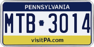 PA license plate MTB3014