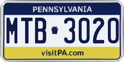 PA license plate MTB3020