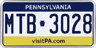PA license plate MTB3028