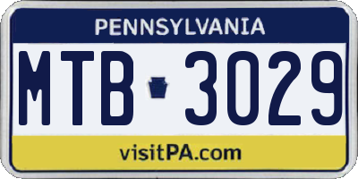 PA license plate MTB3029