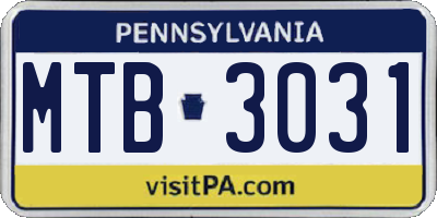 PA license plate MTB3031