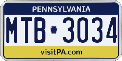 PA license plate MTB3034