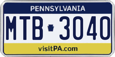 PA license plate MTB3040